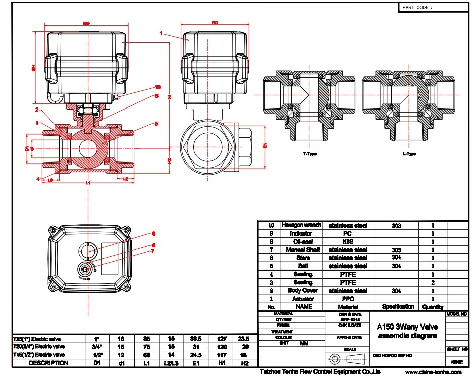 3 Way 2′′ PVC Double Union Motorized Electric Control Ball Valve