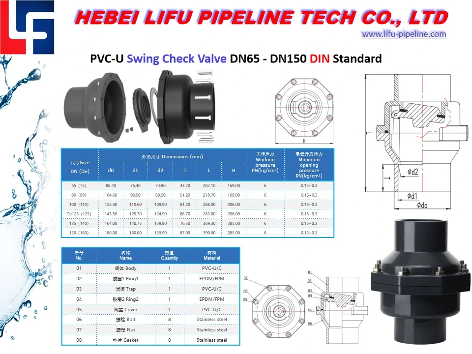 High Quality Plastic Check Valve PVC True Union Female Thread Check Valve PVC Double Union Flanged End Connection Check Valve UPVC Swing Check Valve