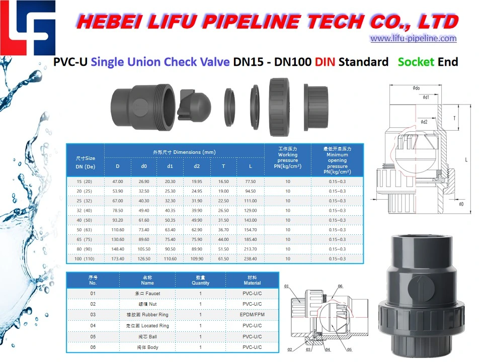 High Quality Plastic Check Valve PVC True Union Female Thread Check Valve PVC Double Union Flanged End Connection Check Valve UPVC Swing Check Valve